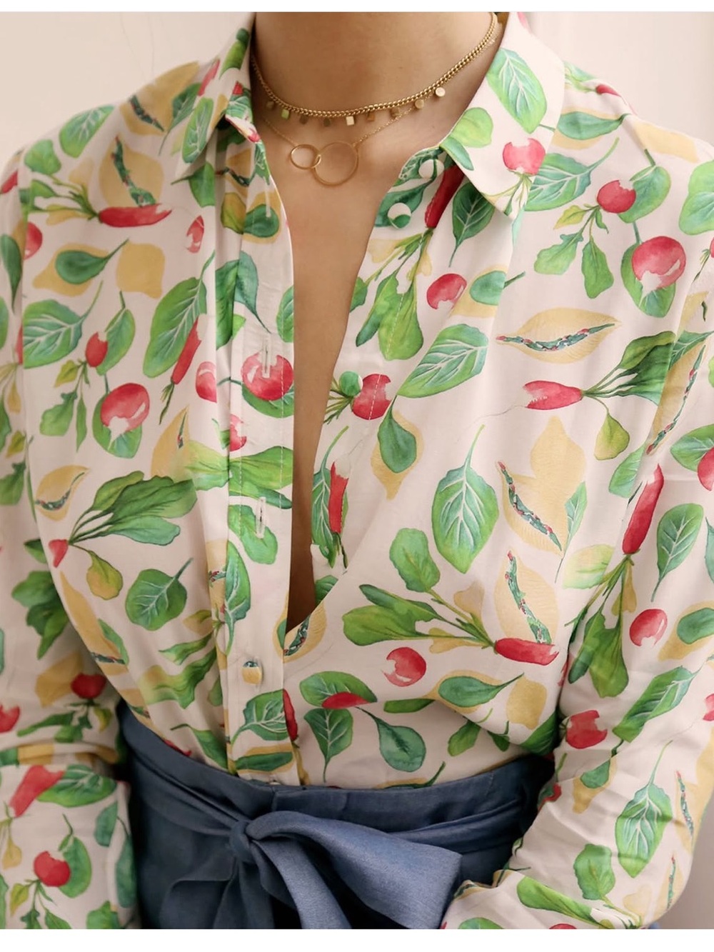 Soi Paris Women’s French Fruit Vegetable Garden Viscose Button Up Blouse Small